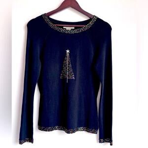 INSPIRED by BELLEPOINTE black sweater colorful beads Christmas Tree embellish